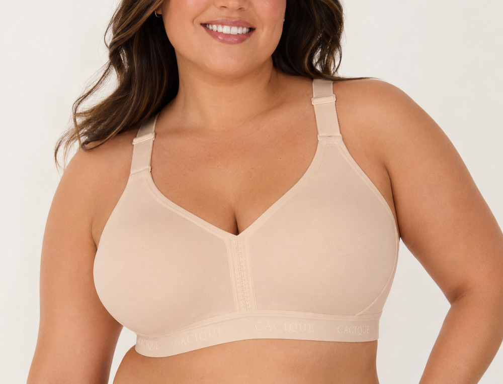 Cacique 38DD Wireless Comfort Bra Beige Full Coverage Molded Cups Adjustble